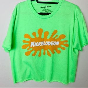 NWOT NICKELODEON 💚 Neon Green splat cropped top